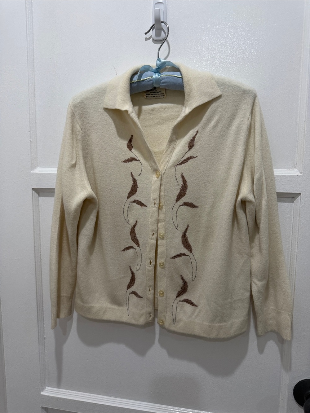 Cream Embroidered Button-Up Vintage Cardigan